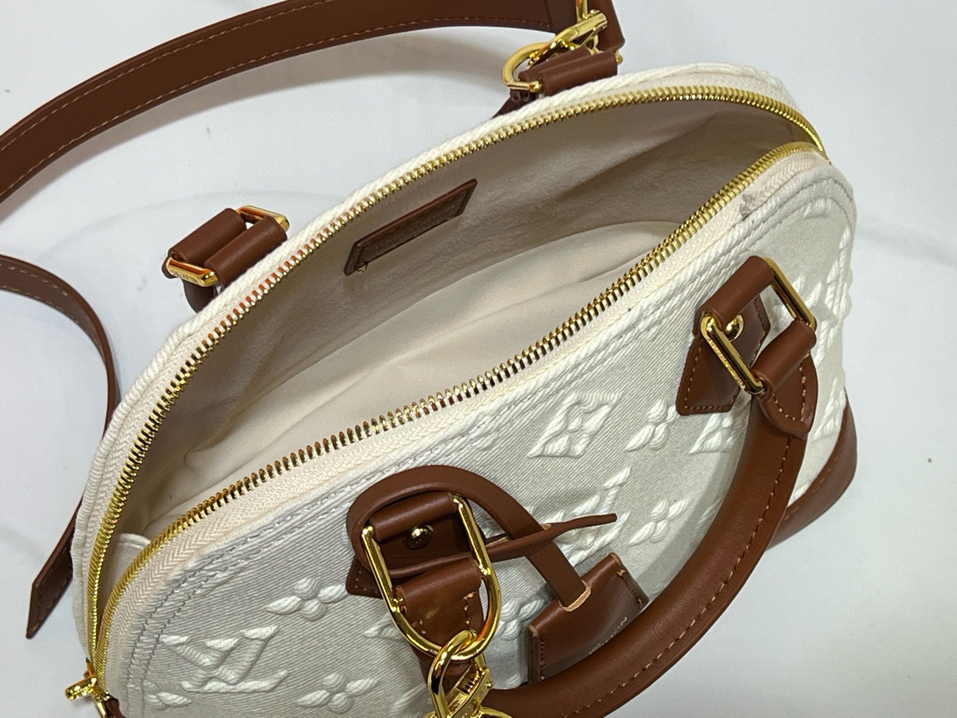 Louis Vuitton Alma BB in Bicolor Monogram Empreinte Leather (Cream & Cognac)